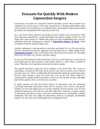 Evacuate Fat Quickly With Modern Liposuction Surgery