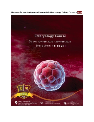 Make way for new Job Opportunities with IVF & Embryology Training Courses – IIRRH