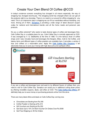 Create Your Own Blend Of Coffee @CCD