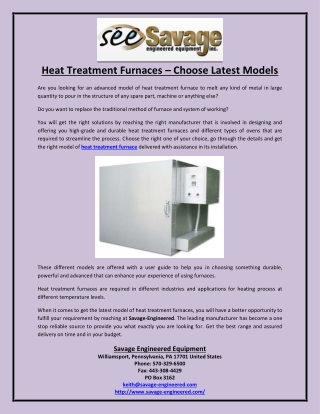 Heat Treatment Furnaces – Choose Latest Models