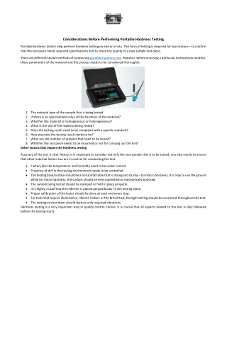 Considerations Before Performing Portable Hardness Testing