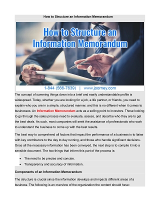 How to Structure an Information Memorandum