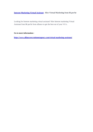 Internet Marketing Virtual Assistant - Hire Virtual Marketing from $6 per/hr