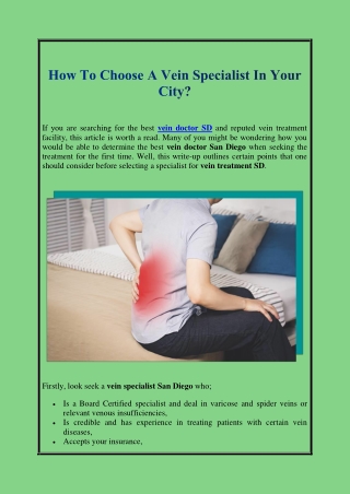 How To Choose A Vein Specialist In Your City?