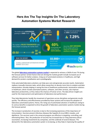 Here Are The Top Insights On The Laboratory Automation Systems Market Research