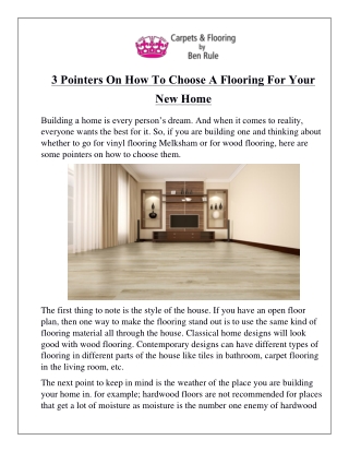 3 Pointers On How To Choose A Flooring For Your New Home