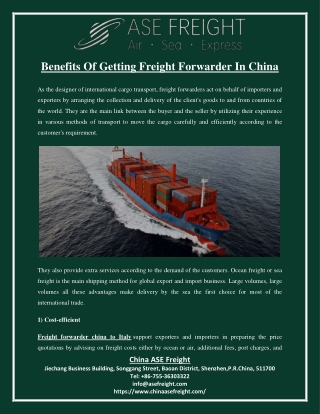 Benefits of getting freight forwarder in china