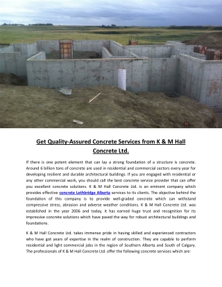 Get Quality-Assured Concrete Services from K & M Hall Concrete Ltd.