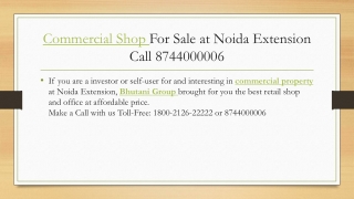 Commercial Shop and Office Space for Sale at Noida Extension Call Toll-Free: 1800212622222