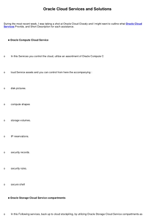 Oracle Cloud Services and Solutions