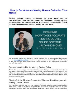 How to Get Accurate Moving Quotes Online for Your Move?