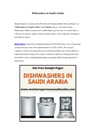 Saudi Arabia Dishwashers Market: Industry Trends, Opportunity and Forecast Till 2024