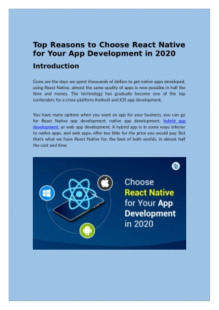 Reasons to Choose React Native for Your App Development in 2020
