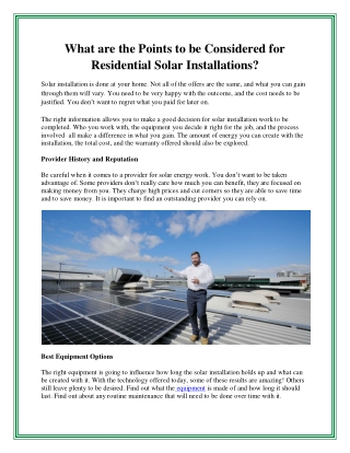 What are the Points to be Considered for Residential Solar Installations?