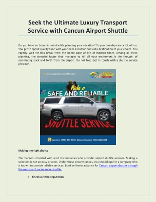 Seek the Ultimate Luxury Transport Service with Cancun Airport Shuttle