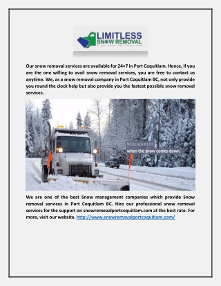 Port Coquitlam Snow Management Service - Snow Removal Port Coquitlam