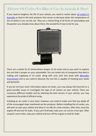 Effective Oil Coolers For Bikes & Cars In Australia Is Here!