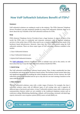How VoIP Softswitch Solutions Benefit of ITSPs?