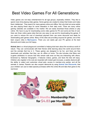 Best Video Games For All Generations