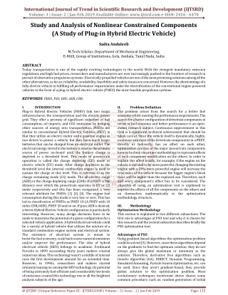 Study and Analysis of Nonlinear Constrained Components A Study of Plug in Hybrid Electric Vehicle