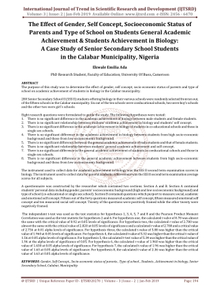 The Effect of Gender, Self Concept, Socioeconomic Status of Parents and Type of School on Students General Academic Achi