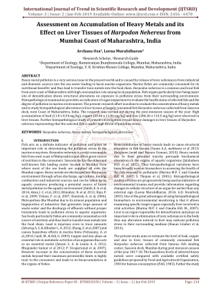 Assessment on Accumulation of Heavy Metals and its Effect on Liver Tissues of Harpodon Nehereus from Mumbai Coast of Mah