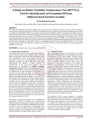 A Study on Bellier Turbidity Temperature Test BTTT as Tool for Identification of Groundnut Oil from Different Seed Varie