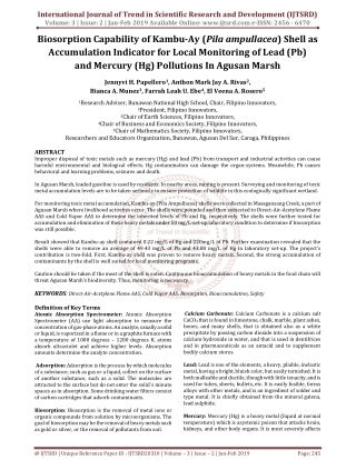 Biosorption Capability of Kambu Ay Pila ampullacea Shell as Accumulation Indicator for Local Monitoring of Lead Pb and M