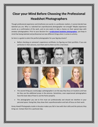 Clear your Mind Before Choosing the Professional Headshot Photographers