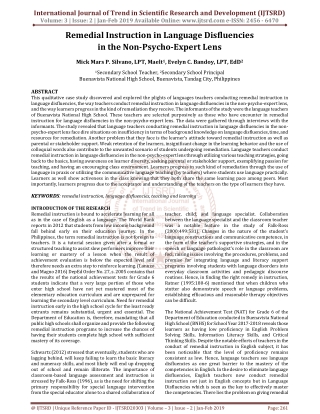 Remedial Instruction in Language Disfluencies in the Non Psycho Expert Lens