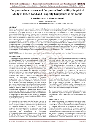 Corporate Governance and Corporate Profitability Empirical Study of Listed Land and Property Companies in Sri Lanka