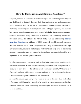 How To Use Einstein Analytics Into Salesforce?