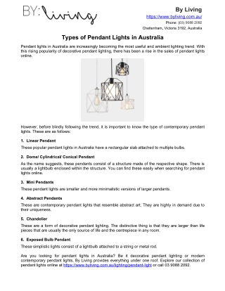 Types of Pendant Lights in Australia