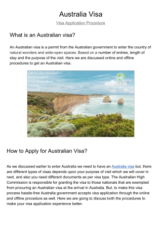 Australia Visa Application Procedure