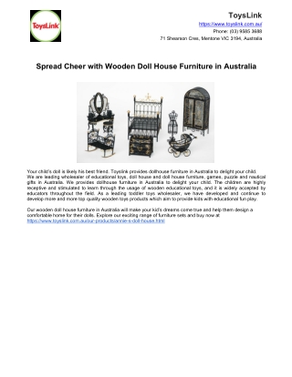 Spread Cheer with Wooden Doll House Furniture in Australia