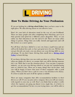 How To Make Driving As Your Profession