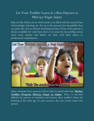 Let Your Toddler Learn in a Best Daycare in Malviya Nagar Jaipur