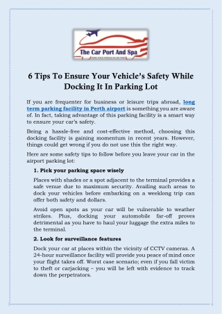 6 Tips To Ensure Your Vehicle’s Safety While Docking It In Parking Lot