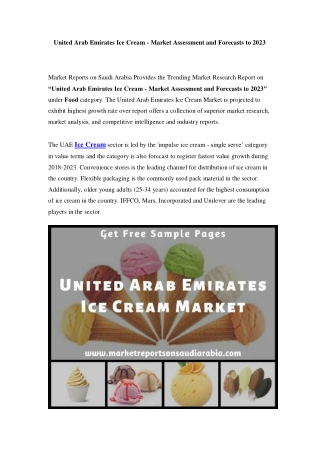 United Arab Emirates Ice Cream Market: Growth, Opportunity and Forecast Till 2023