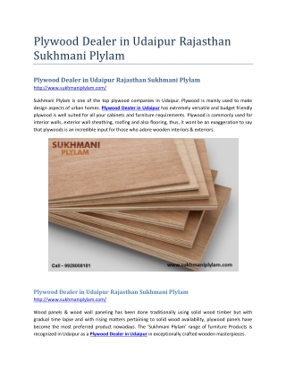 Plywood Dealer in Udaipur Rajasthan Sukhmani Plylam