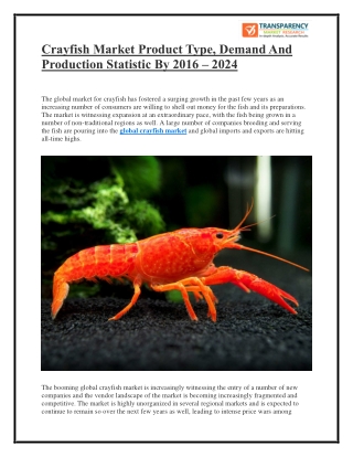 Crayfish Market Product Type, Demand And  Production Statistic By 2016 – 2024