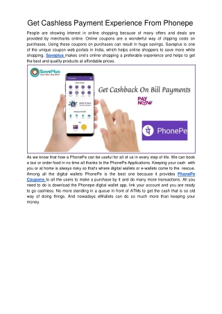 Get Cashless Payment Experience From Phonepe