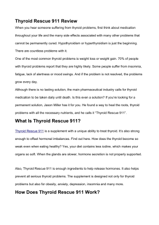 Thyroid Rescue 911 Review - Simple way to cure Thyroid Dysfunction