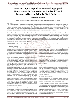 Impact of Capital Expenditure on Working Capital Management An Application on Hotel and Travel Companies Listed in Colom