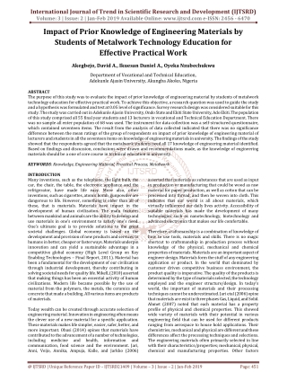 Impact of Prior Knowledge of Engineering Materials by Students of Metalwork Technology Education for Effective Practical