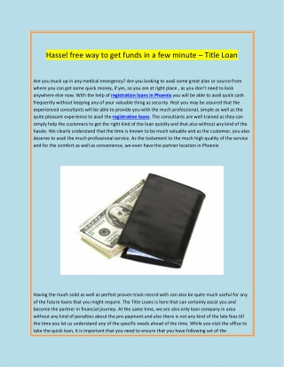 Hassel free way to get funds in a few minute – Title Loan