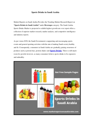 Saudi Arabia Sports Drinks Market: Growth, Opportunity and Forecast Till 2023