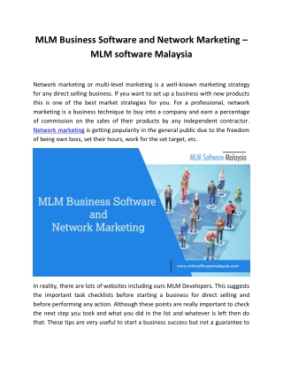 MLM Business Software and Network Marketing – MLM software Malaysia