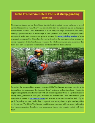 Gibbs Tree Service Offers The Best stump grinding services