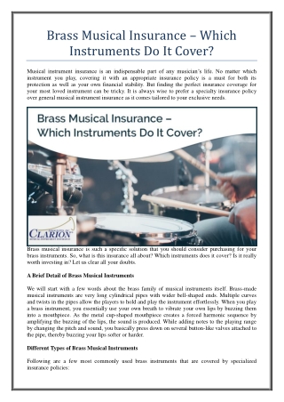 Brass Musical Insurance – Which Instruments Do It Cover?